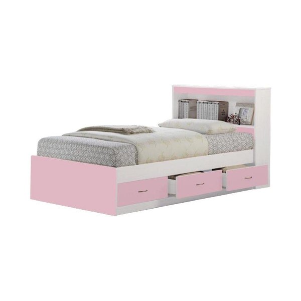 Hodedah Twin-Size Captain Bed with 3-Drawers & Headboard - Pink HO136661